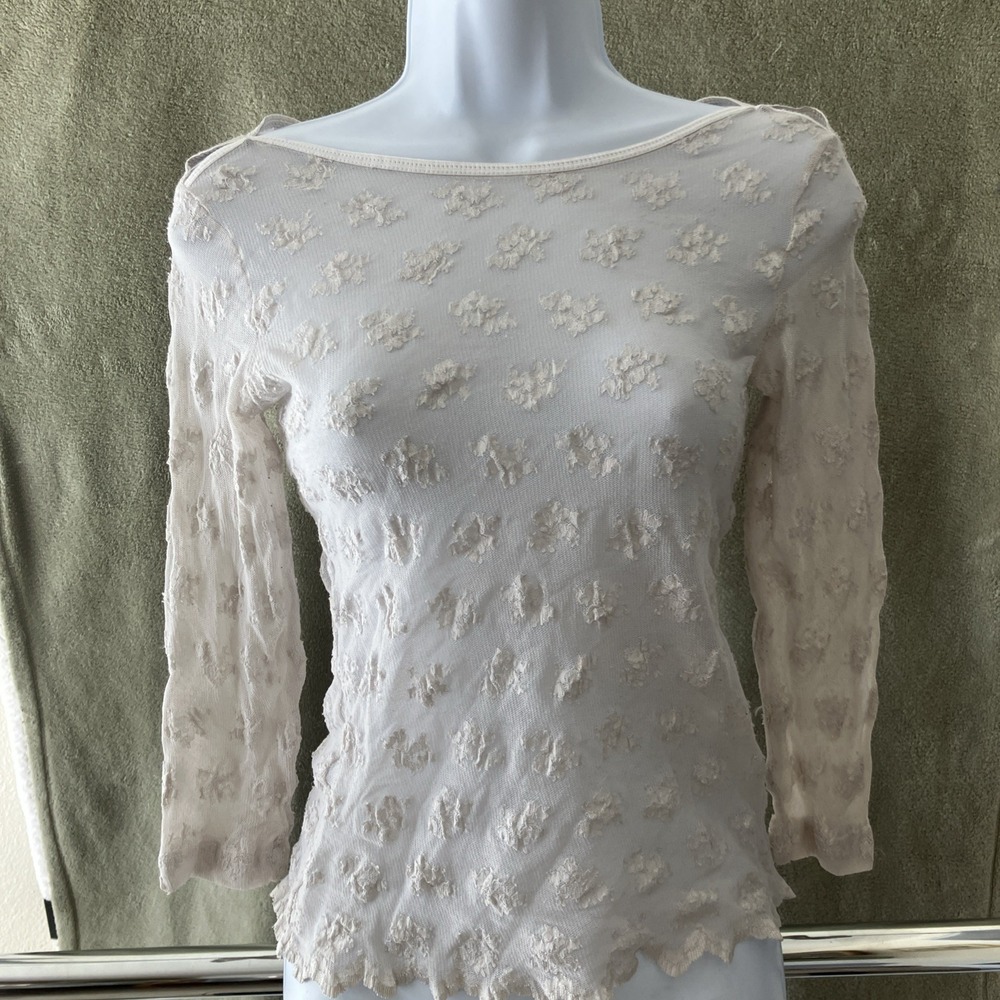 VTG 80's 90's PSST Sheer Blouse Lace Romantic Boho Medium White Overlay USA